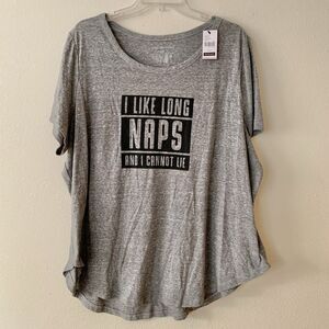 Lane Bryant Womens Gray Short Sleeve Graphic T-shirt I Like Long Naps 18/20